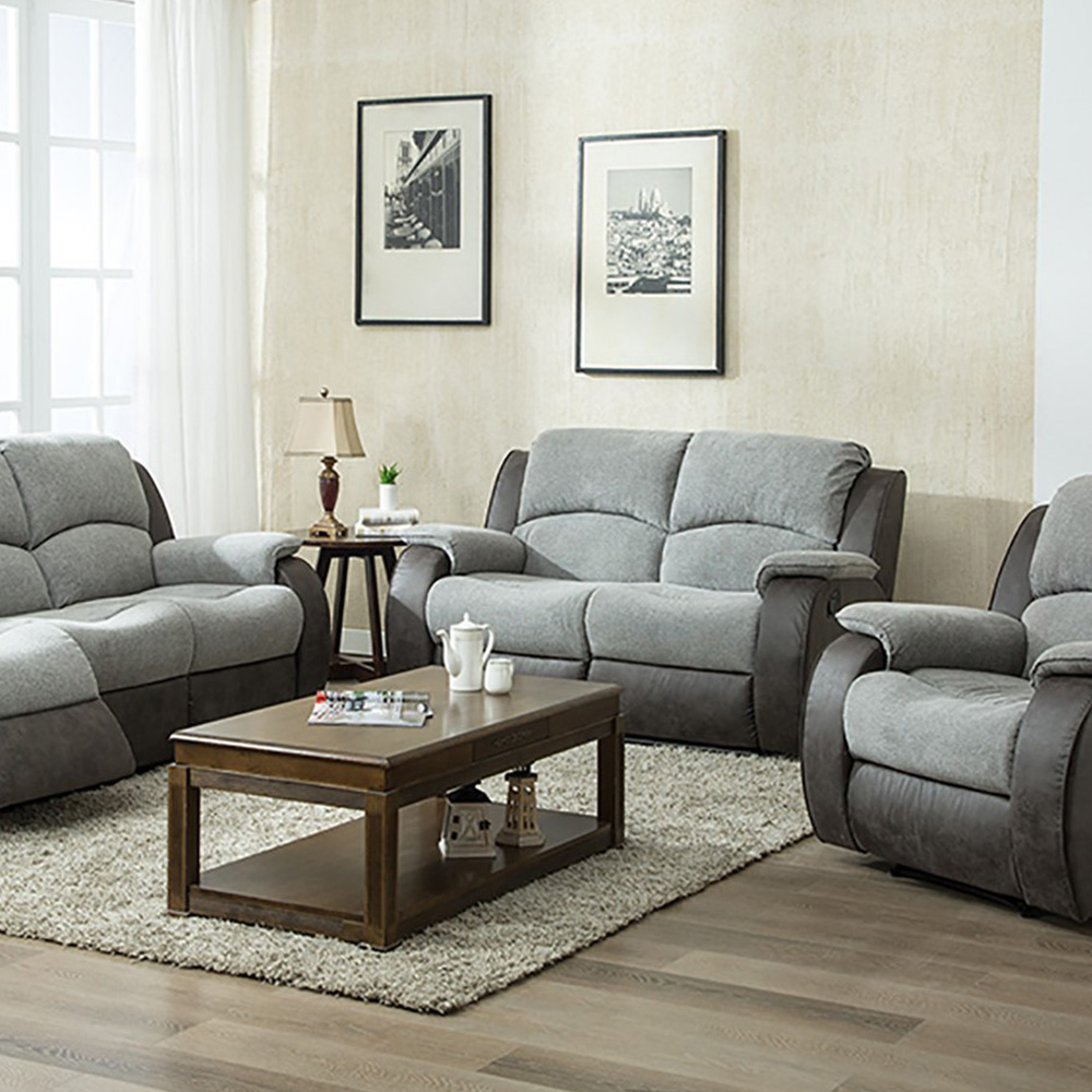 New Charleston 2 Seater Grey Fabric Manual Recliner Sofa Image 4