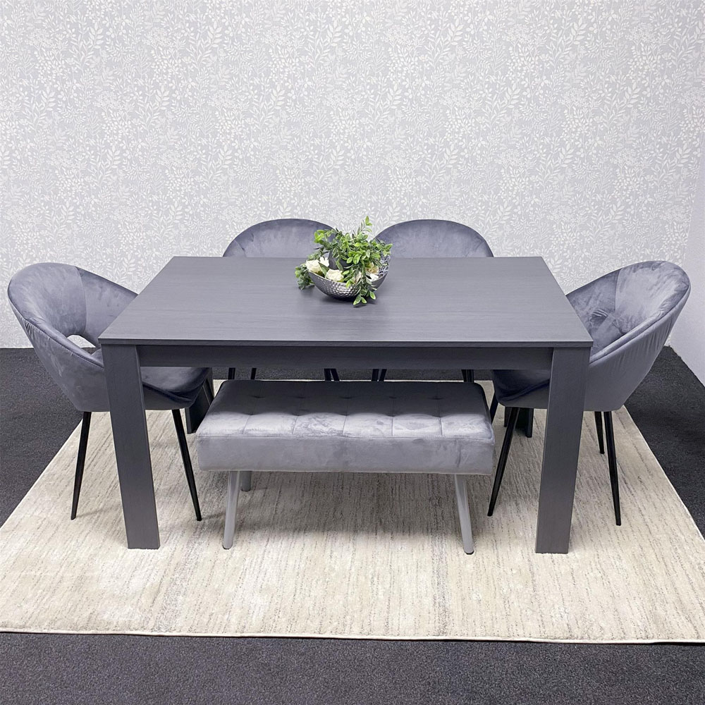 Kosy Koala Arrow Bex 5 Seater Dining Set with Bench Dark Grey and Grey Velvet Image 6