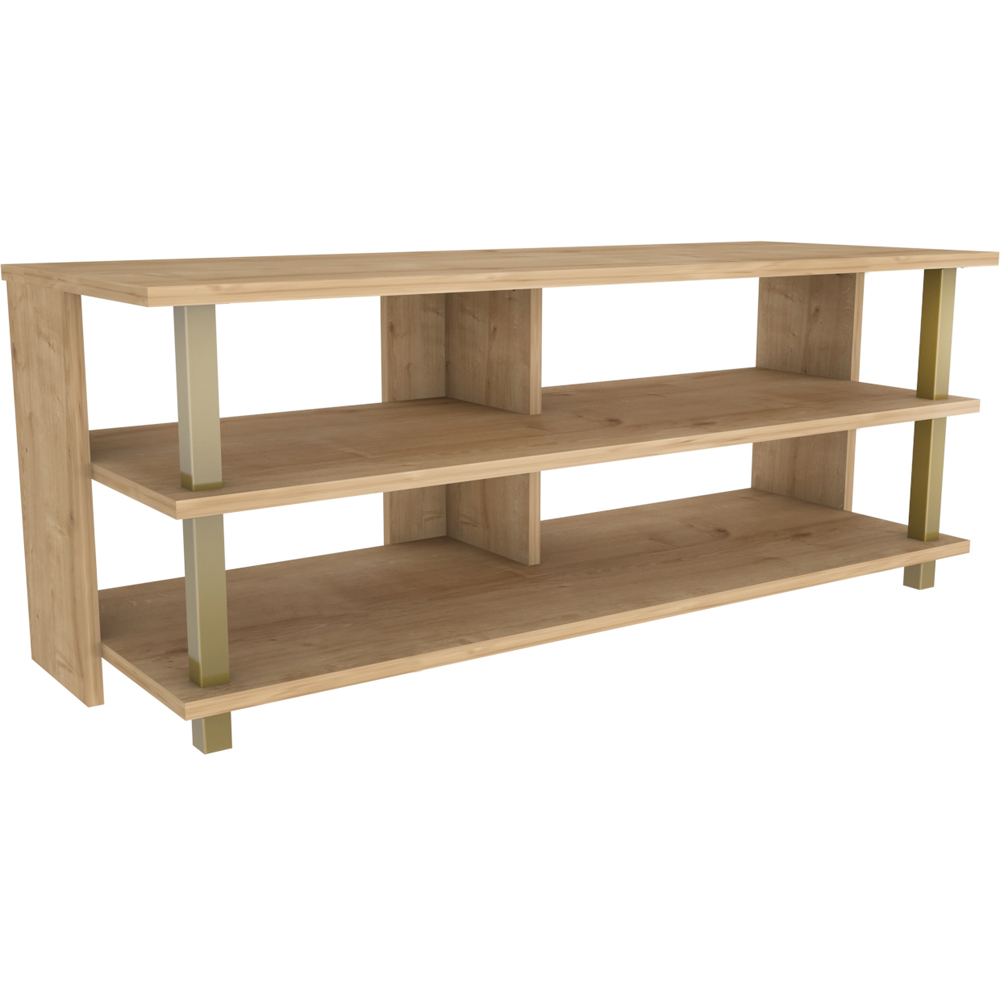 Decorotika Pueblo 4 Open Shelf Gold and Oak Wide TV Unit Image 2