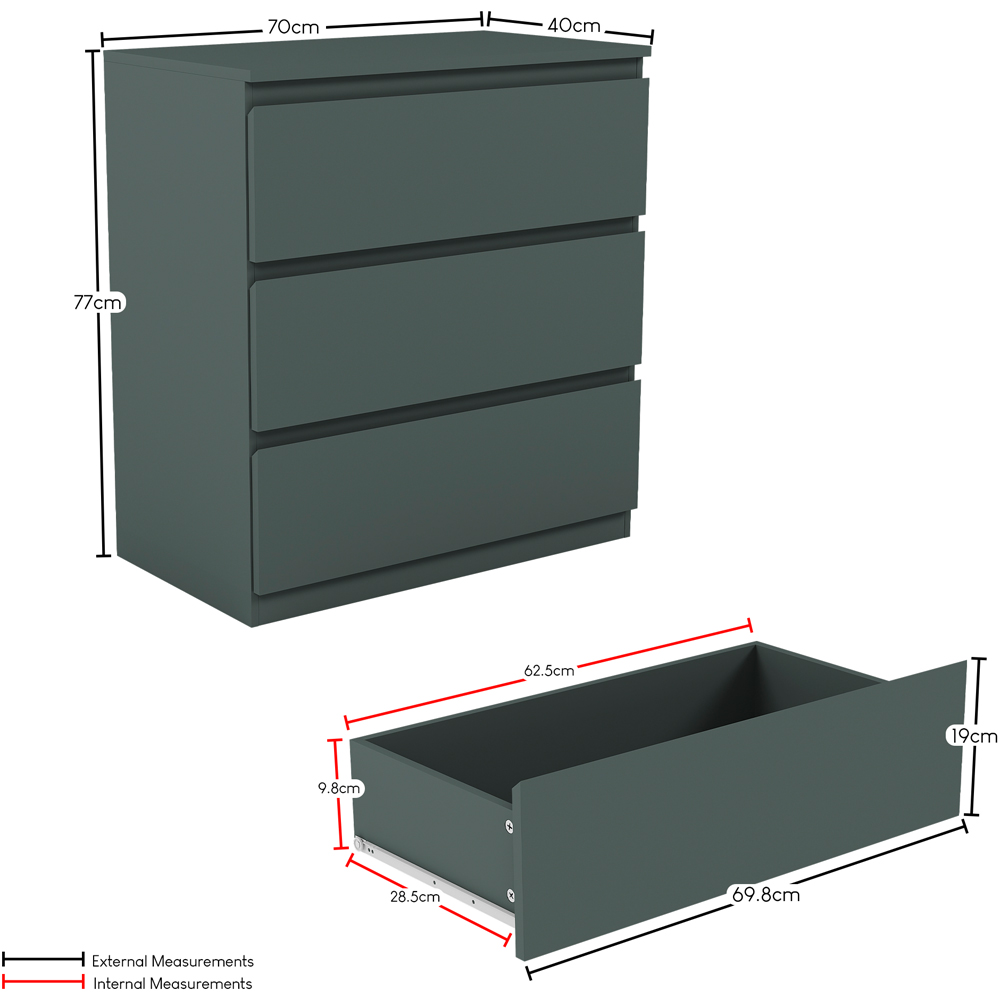 Vida Designs Denver Jasper Green 3 Drawer Bedside Table Image 7