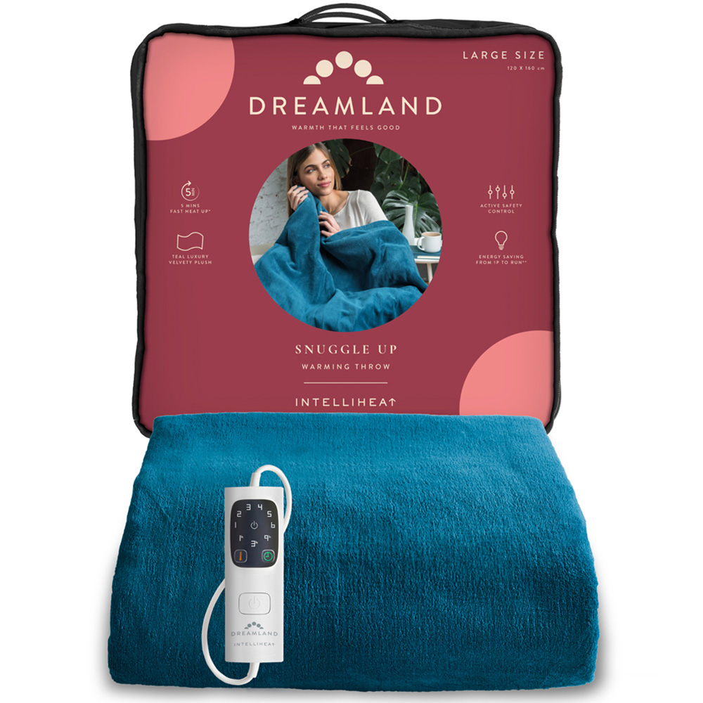 Dreamland Snuggle Up Teal Velvet Heated Throw 120 x 160cm Image 2