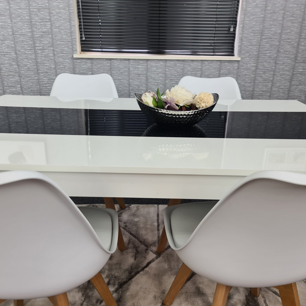 Portland Plastic Leather and Wood4 Seater Dining Set White and Black Image 2