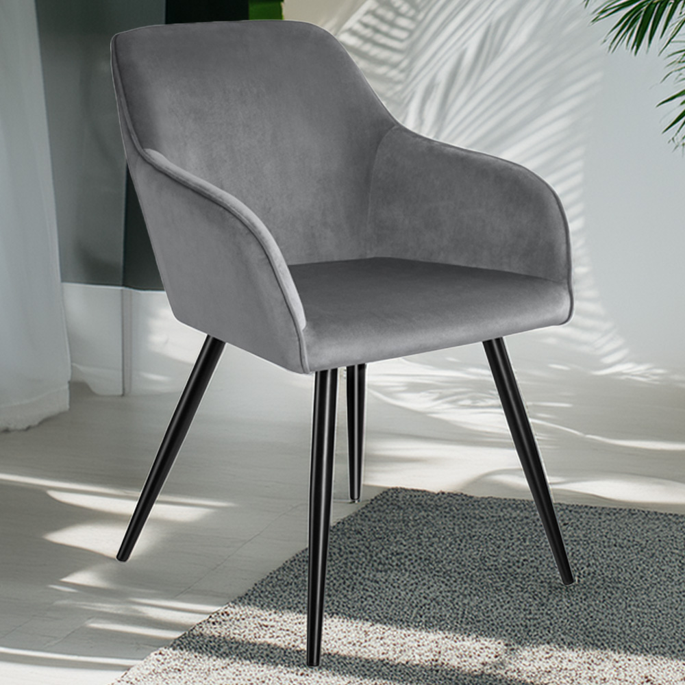 tectake Marilyn Set of 2 Grey and Black Velvet Dining Chairs Image 1