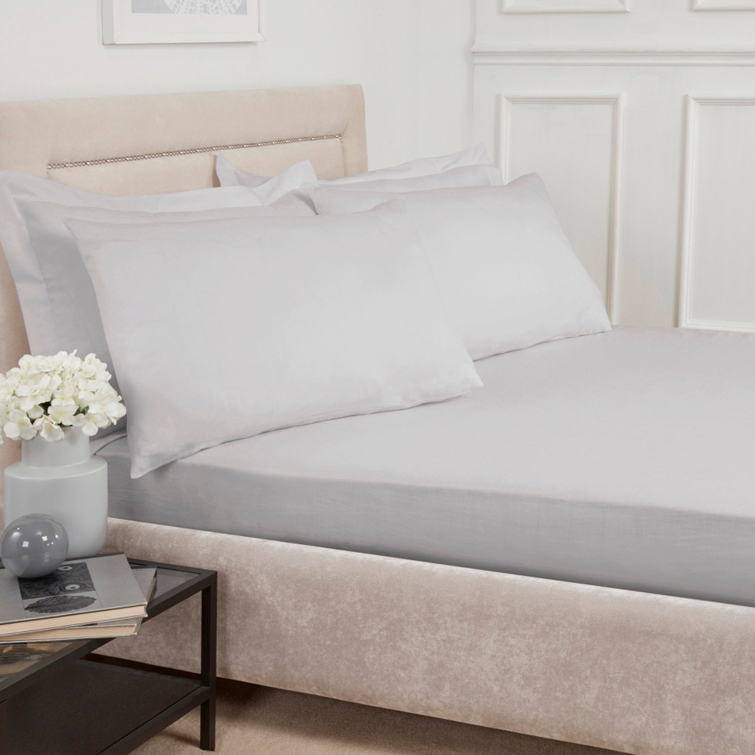 Polycotton Fitted Sheet - Silver / Single Image