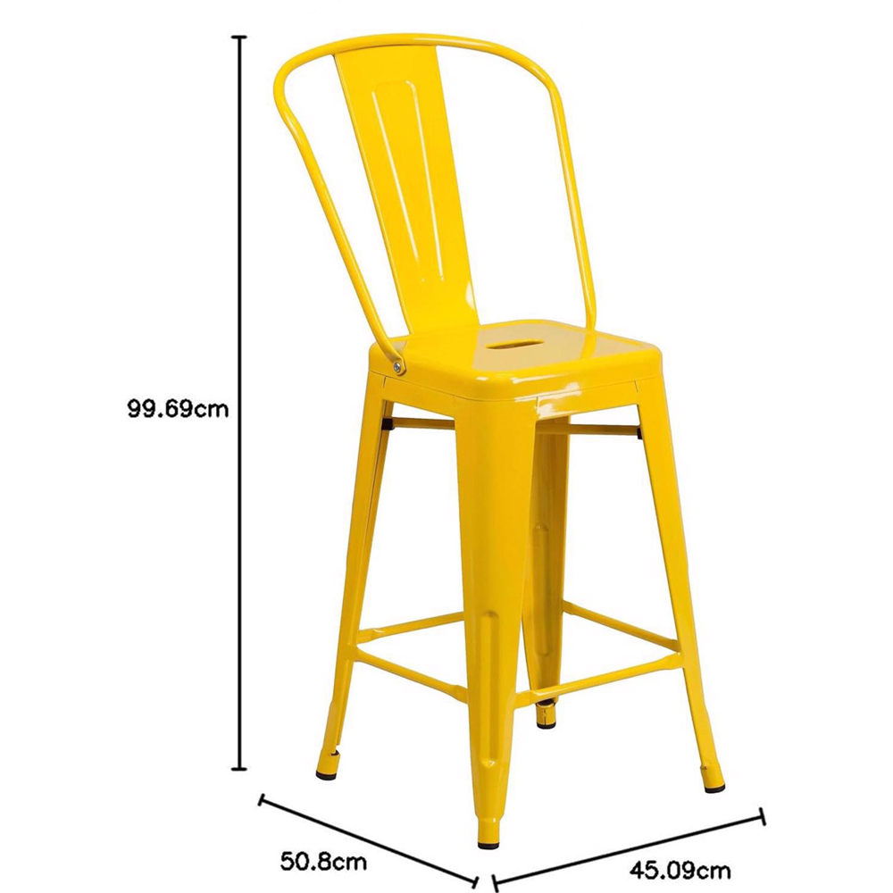 FWStyle Set of 4 24 inch Yellow Galvanised Steel Ready Assembled Bar Chairs Image 5
