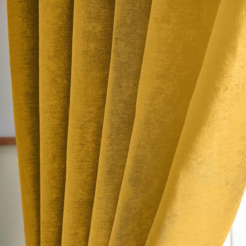 Alan Symonds Ochre Chenille Blackout Pencil Pleat Curtains 168cm x 229cm Image 3