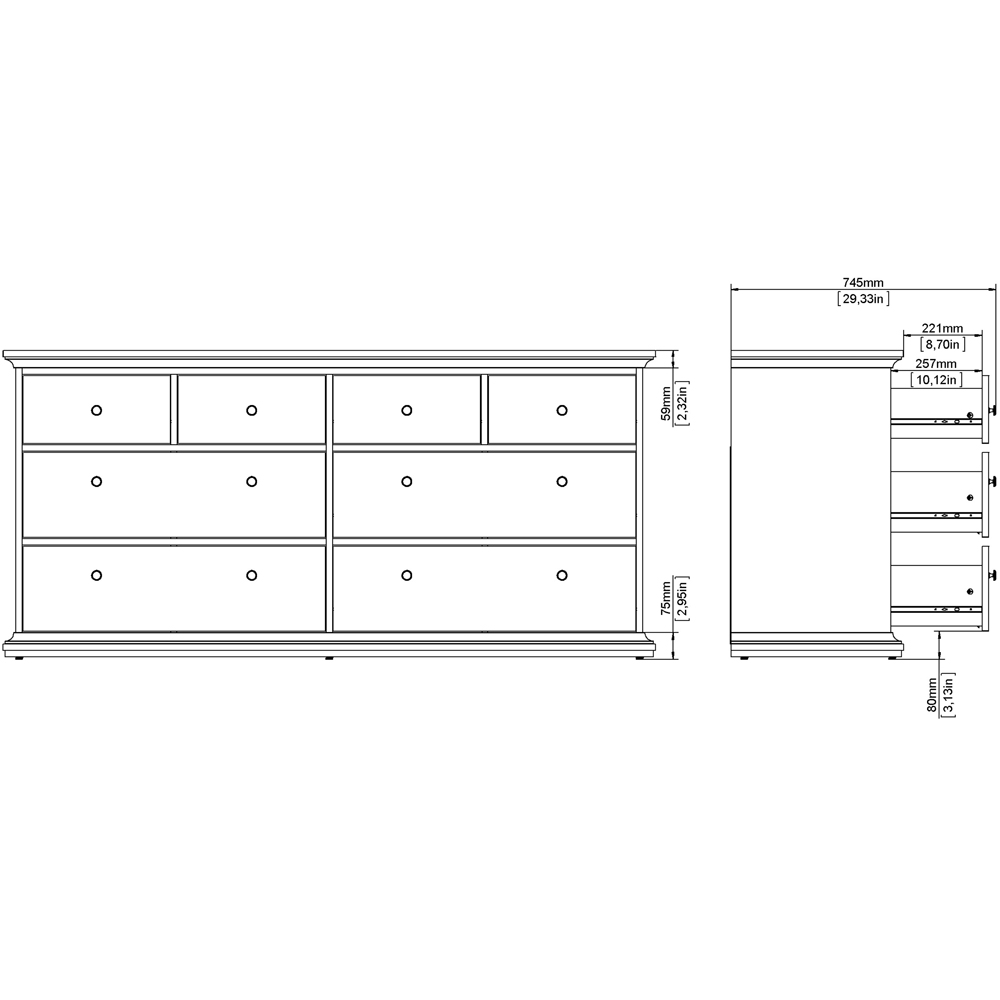 Florence Paris 8 Drawer Matt Grey Chest of Drawers Image 8
