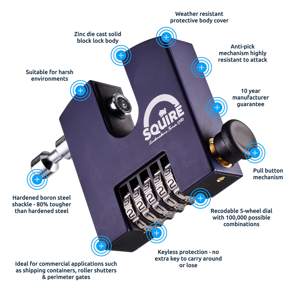 Squire 75mm 5 Wheel Combination Block Padlock Image 6