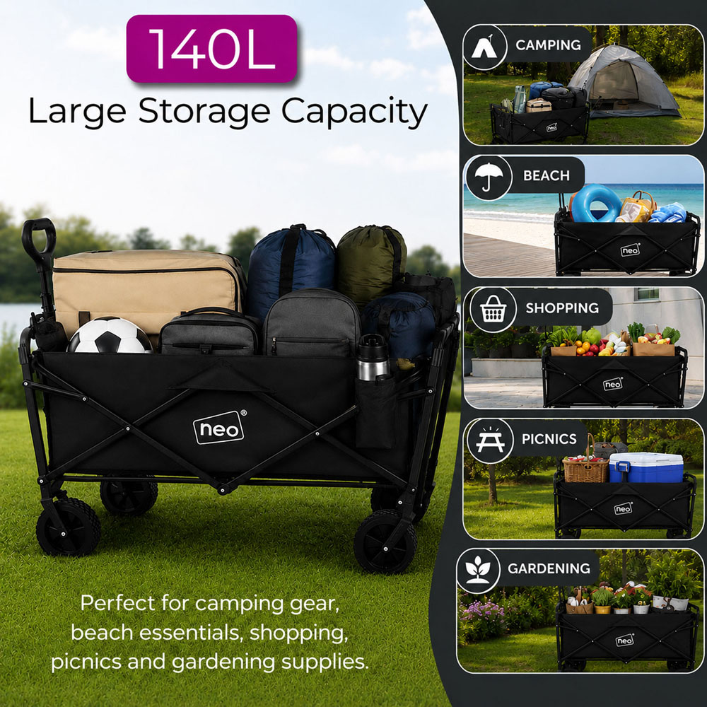 Neo Direct 140L Black Heavy Duty Folding Garden Trolley Cart Image 6