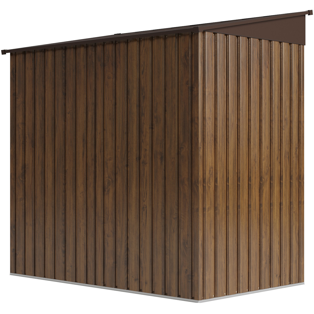Living and Home 4 x 6ft Brown Wood-Grain Finish Metal Pent Garden Tool Shed Image 6