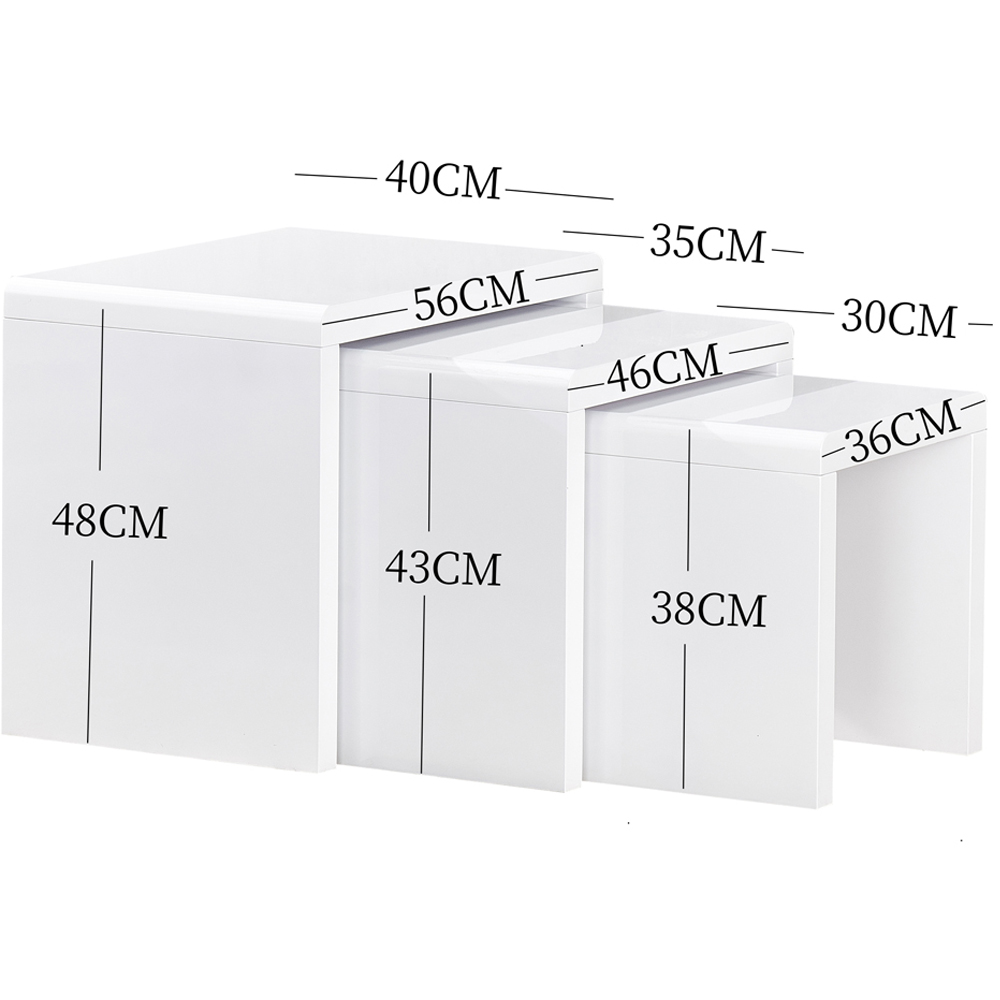 Comfy Living White High Gloss Glass Nest of Tables Set of 3 Image 6