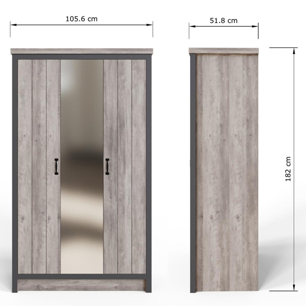 GFW Boston 3 Door Grey Mirrored Wardrobe Image 8