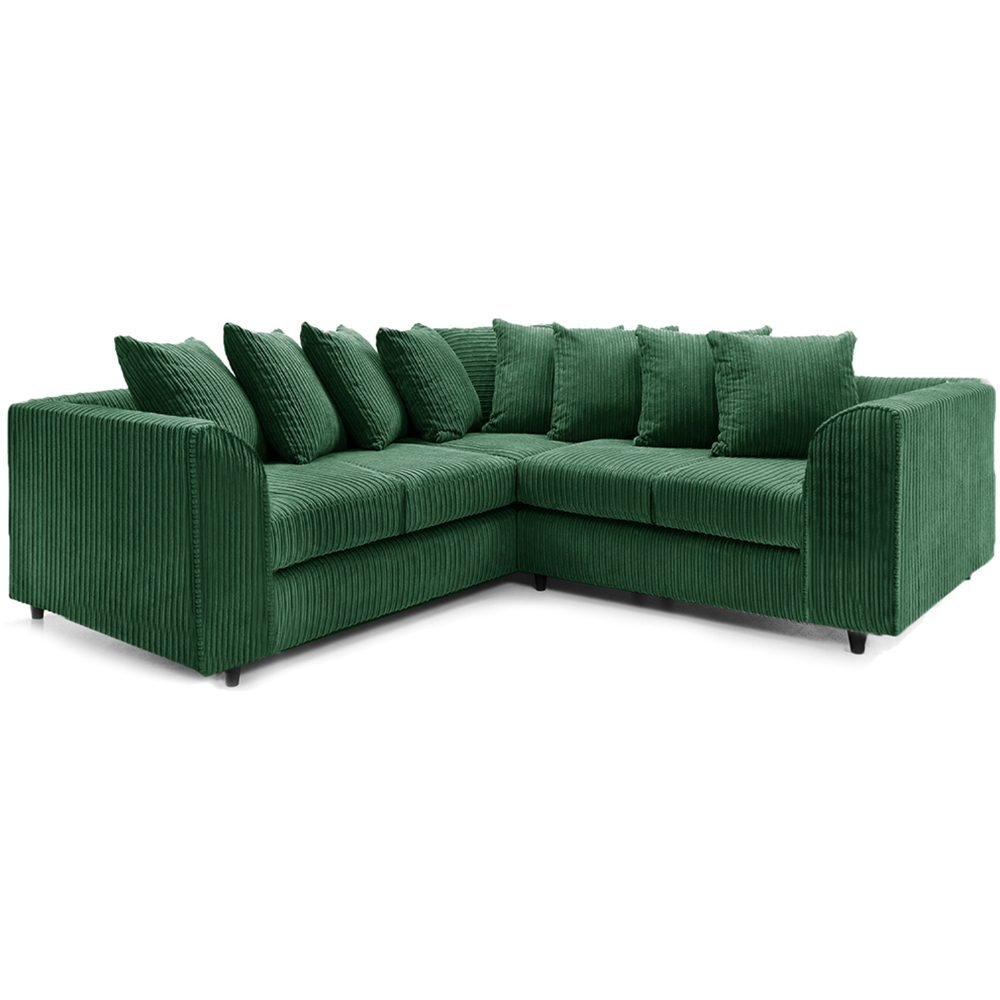 Luxor 5 Seater Green Jumbo Cord Scatter Back L Shaped Corner Sofa Set Image 2