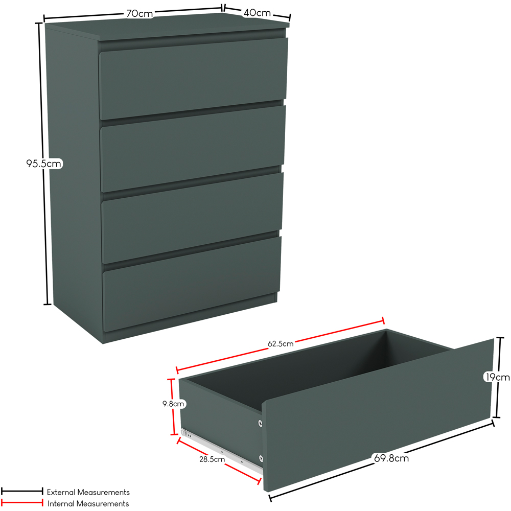 Vida Designs Denver Jasper Green 4 Drawer Bedside Table Image 7