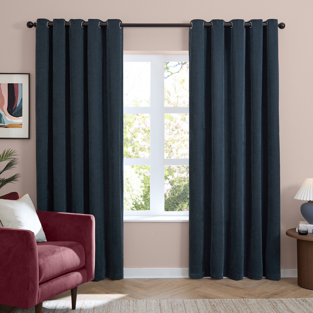 Furn Navy Soft Chenille Blackout Eyelet Curtains 168 x 137cm Image 5