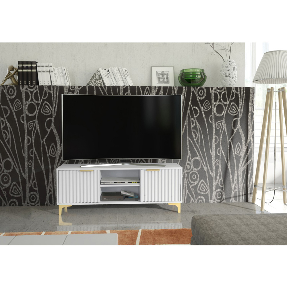 Creative Furniture Tide Crest White and Gold 2 Door 2 Shelf TV Unit Image 5