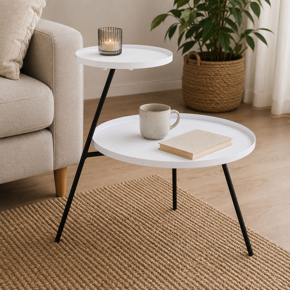 Premier Housewares 2 Shelf White and Black Side Table Image 2