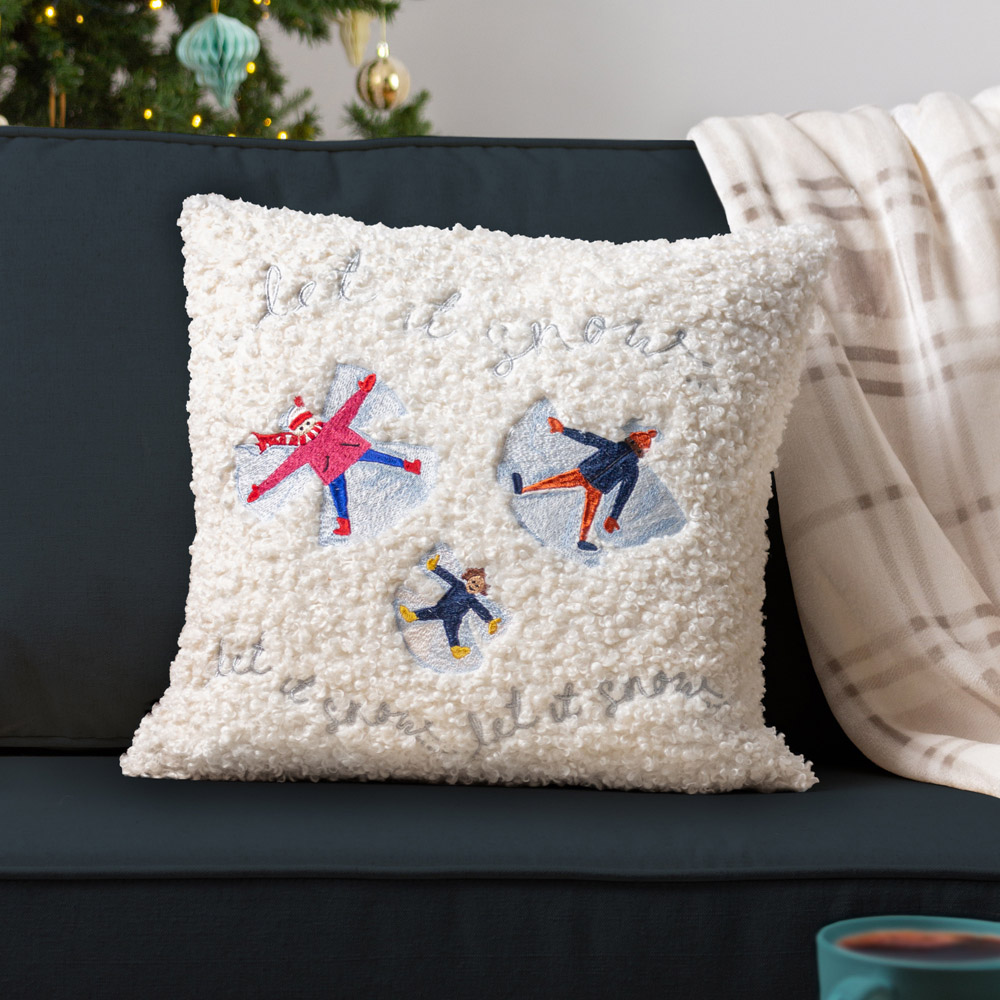 furn. White Christmas Together Snow Angels Boucle Cushion Image 2