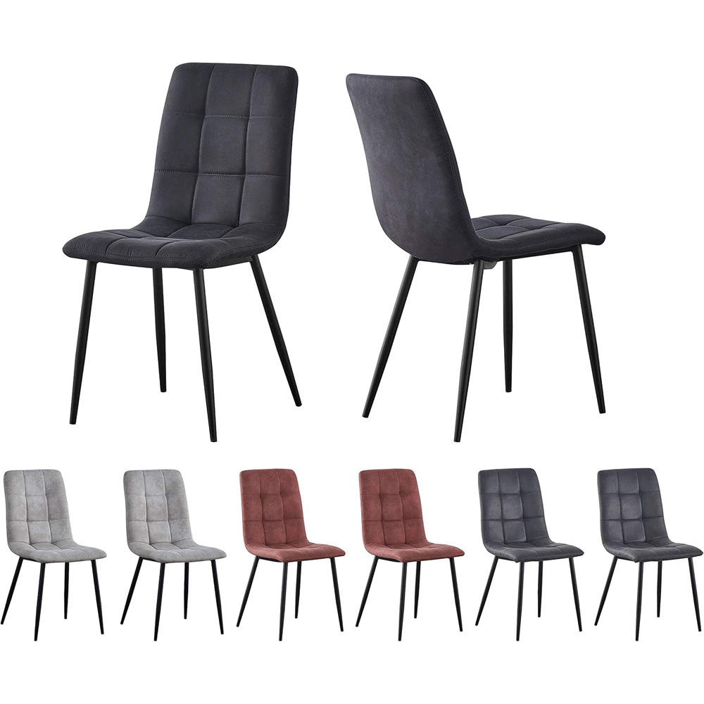 Henri Set of 2 Black Faux Suede Leather Dining Chair Image 5