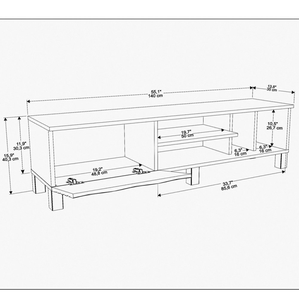Decorotika Olyo Single Door 4 Shelf Oak and White TV Unit Image 7
