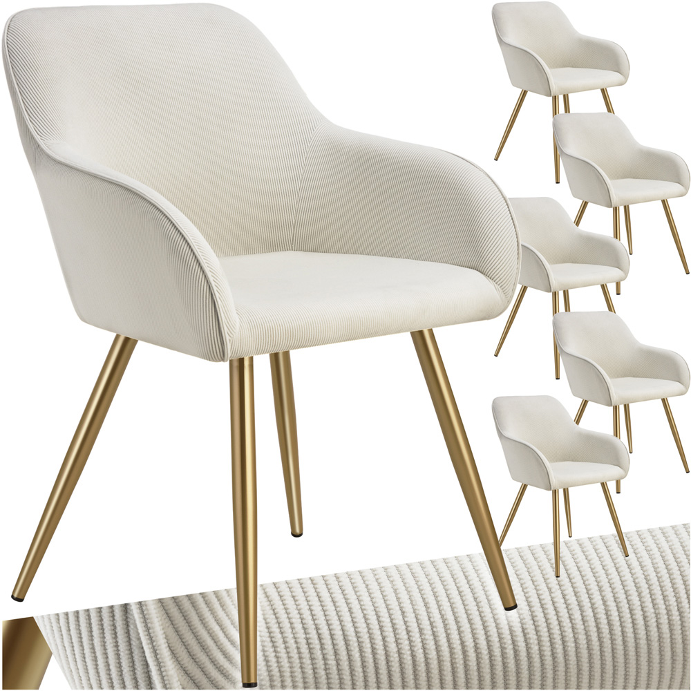 tectake Marilyn Set of 6 Cream and Gold Corduroy Padded Dining Chair Image 2