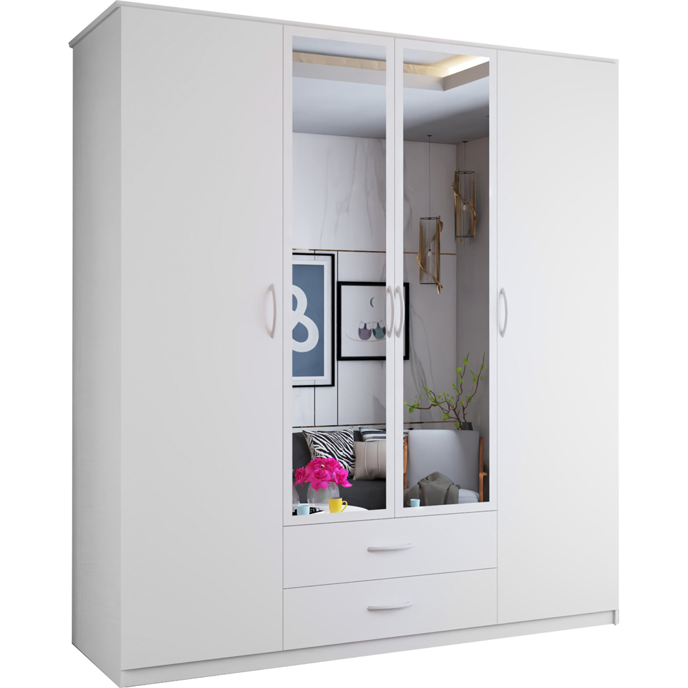 Sliding Wardrobes 4U London 4 Door 2 Drawer White Hinged Central Mirrored Wardrobe 171cm Image 2