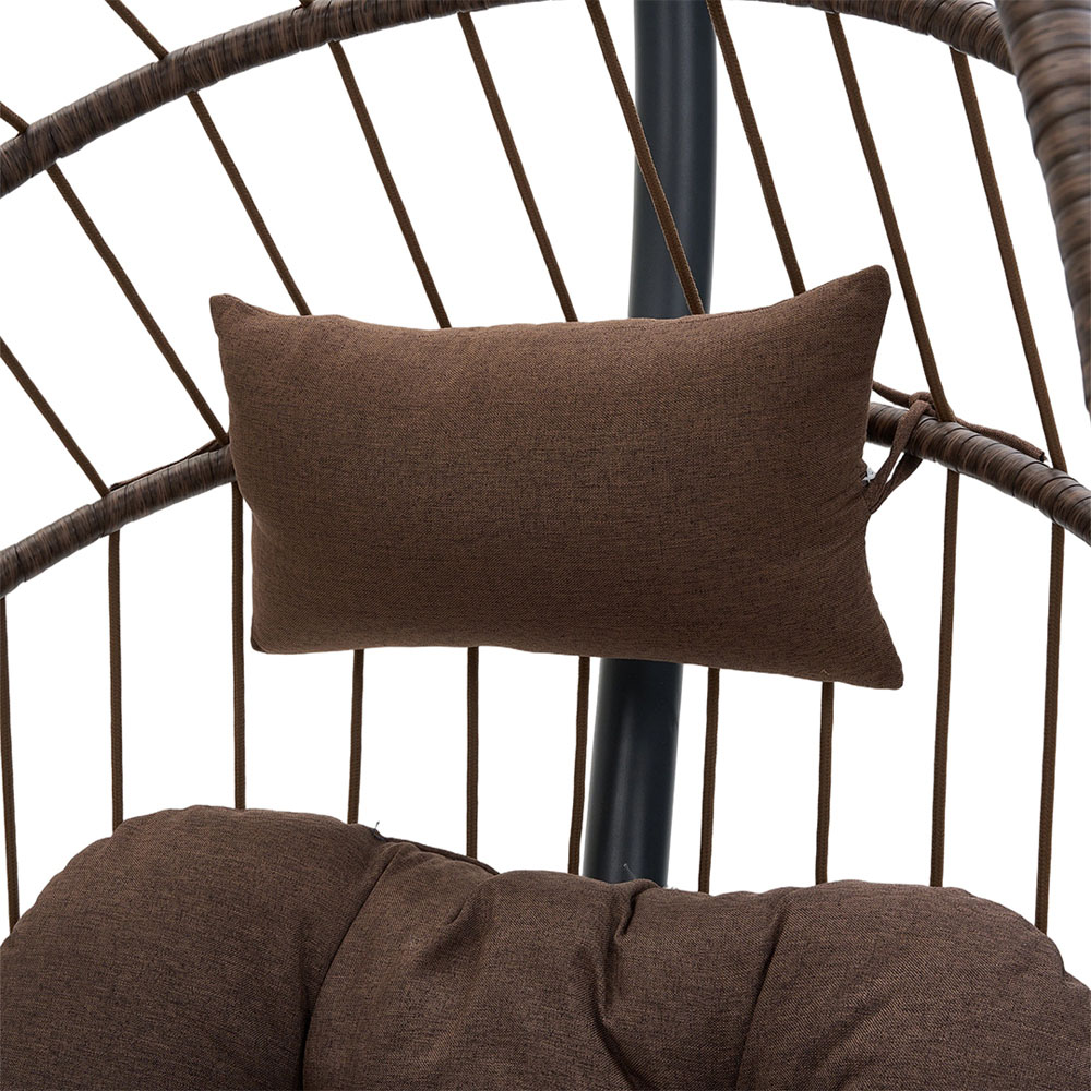 Living and Home Single Wicker Hanging Egg Chair with Cushion and Headrest Image 4