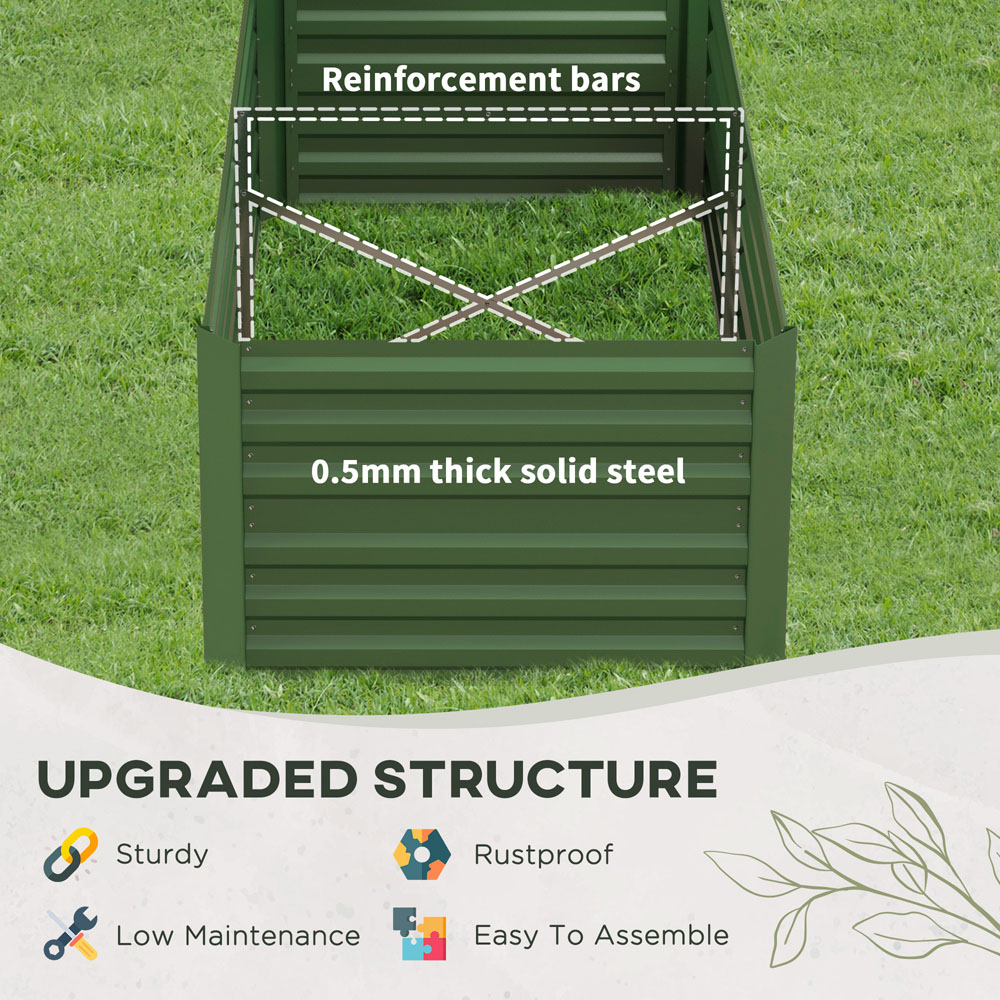 Outsunny Green Galvanised Steel Raised Garden Bed with Reinforced Rods 59 x 90 x 180cm Image 5