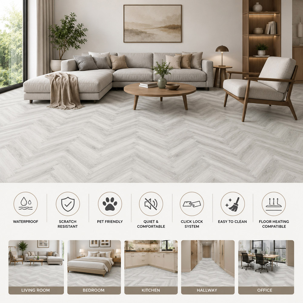 Britwall Warm Walnut Herringbone Wood-Embossed SPC Vinyl Flooring 625 x 125mm 20 Pack Image 4