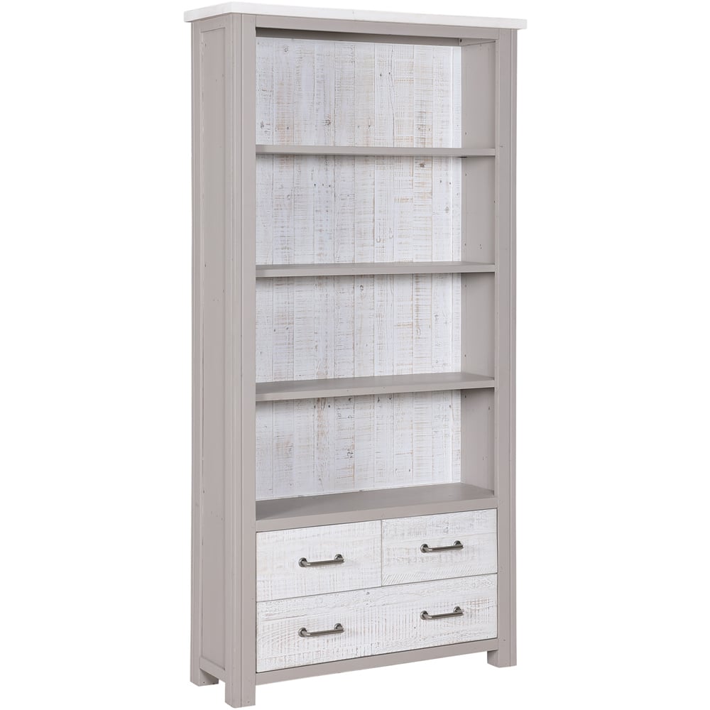 Baumhaus Greystone 3 Drawer 4 Shelf White Open Bookcase Image 2