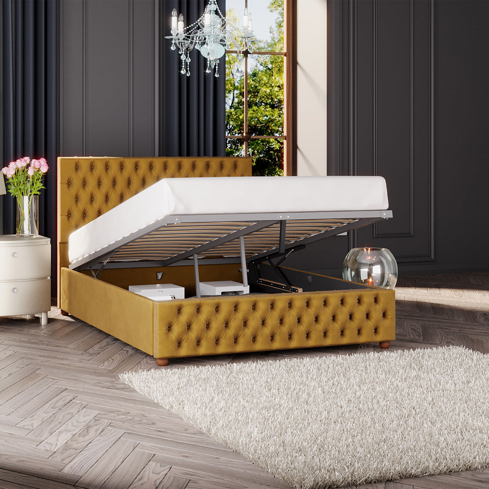 Laurence Llewelyn Bowen Seren Super King Size Ochre Plush Velvet Ottoman Bed Image 2
