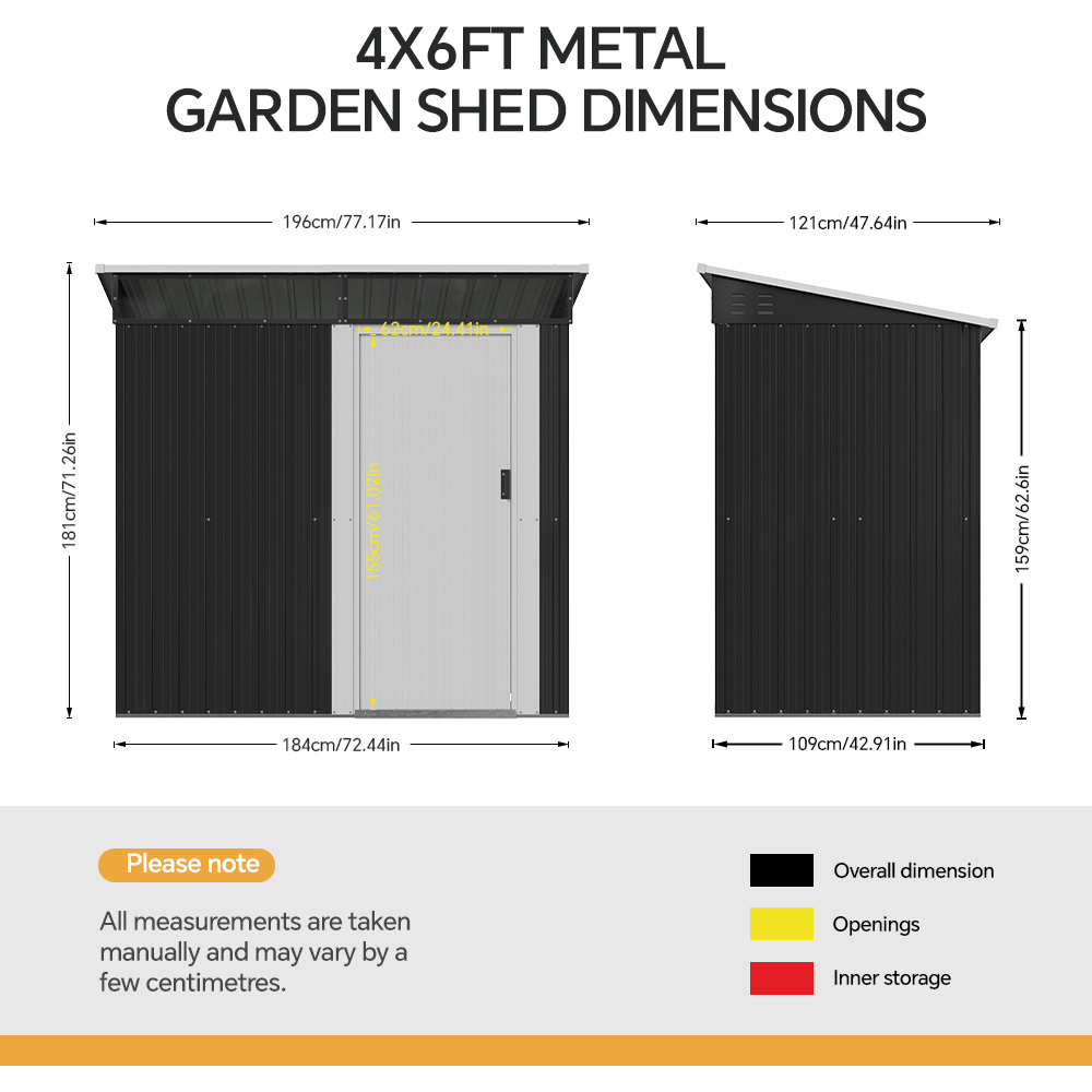 Living and Home 6 x 4ft Black Metal Pent Garden Storage Shed Image 8