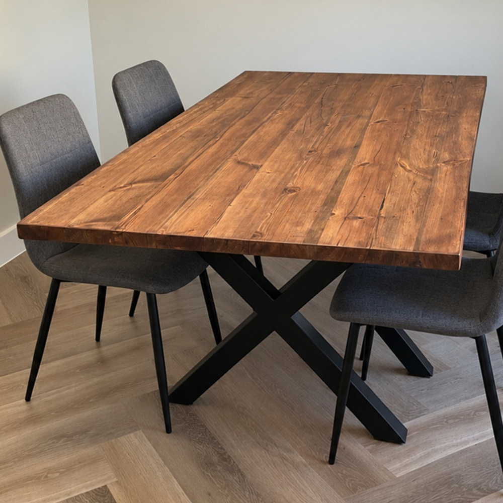 Homebase Walnut Brown 6 Seater Sleek and Slender Reclaimed Dining Table 100 x 140cm Image 1