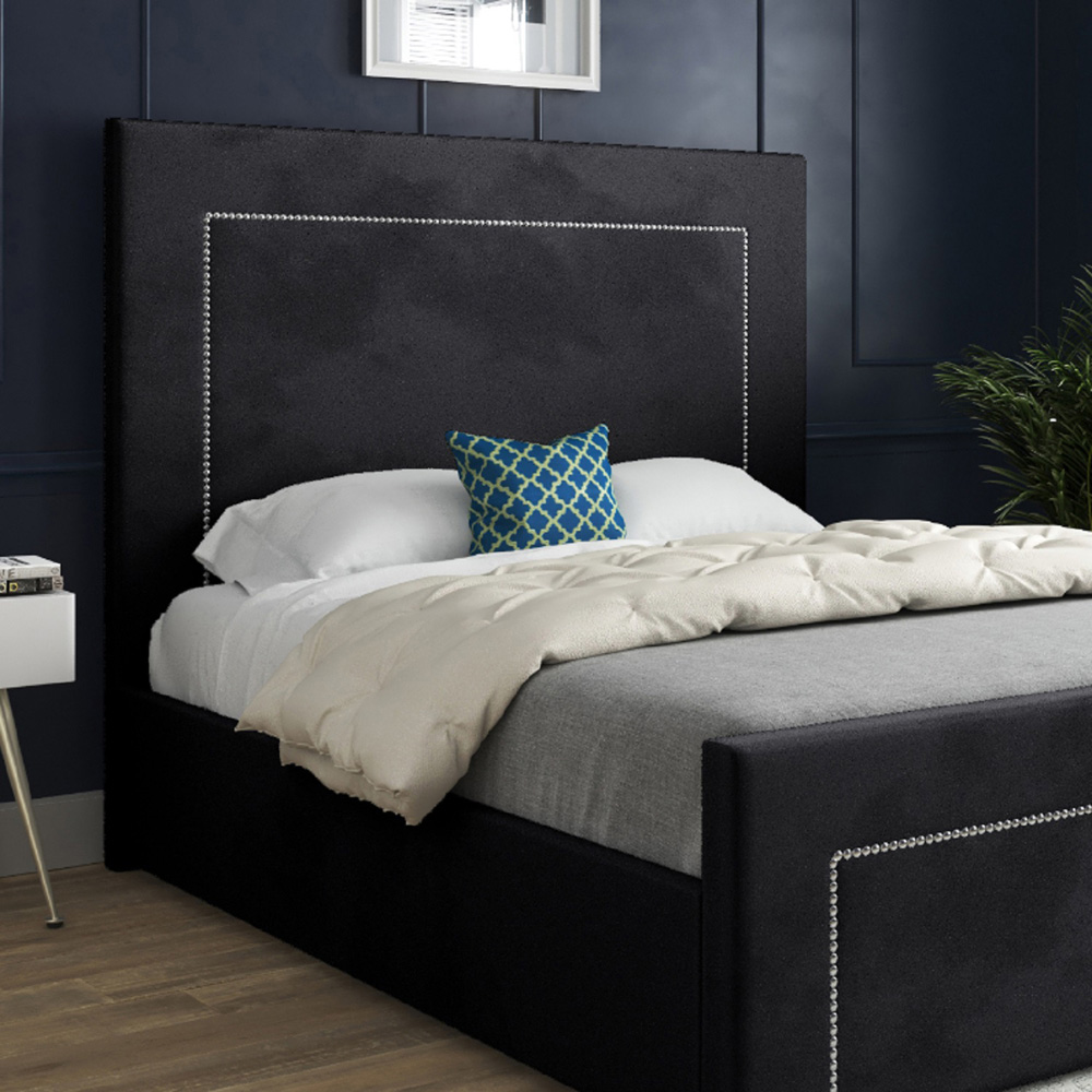 Lucca Black Small Double Velvet Upholstered Bed Frame with High Headboard Image 3