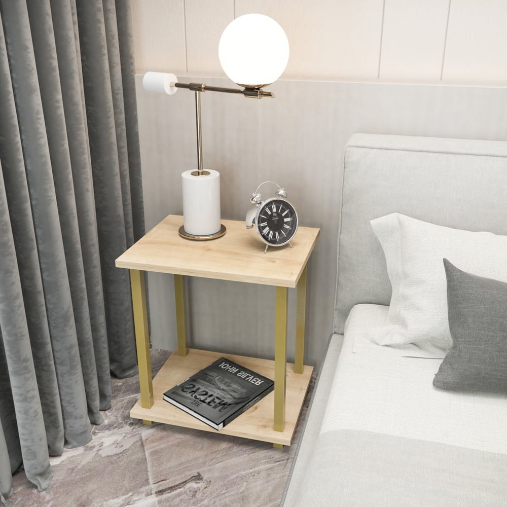 Decorotika Gurnee Gold and Oak Side Table Image 7