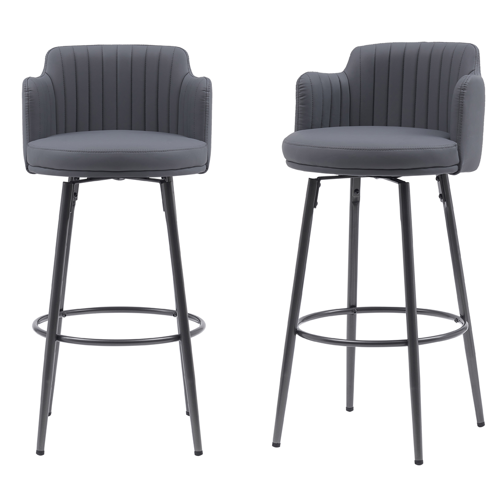 MMT Furniture Designs Dark Grey PU Leather Retro Swivel Bar Stool with Footrest Set of 2 Image 2