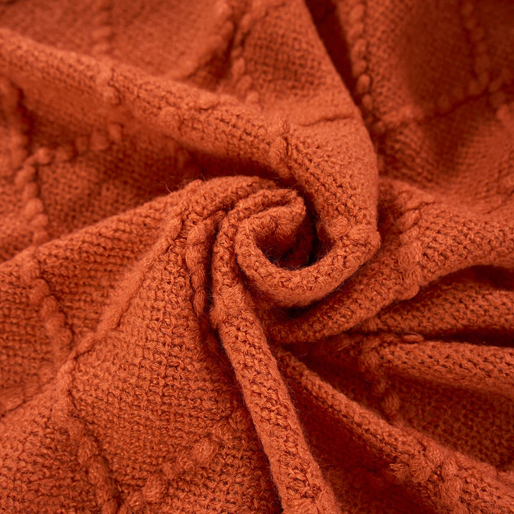 Living and Home Orange Diamond Knit Throw Blanket with Tassels 130 x 170cm Image 3