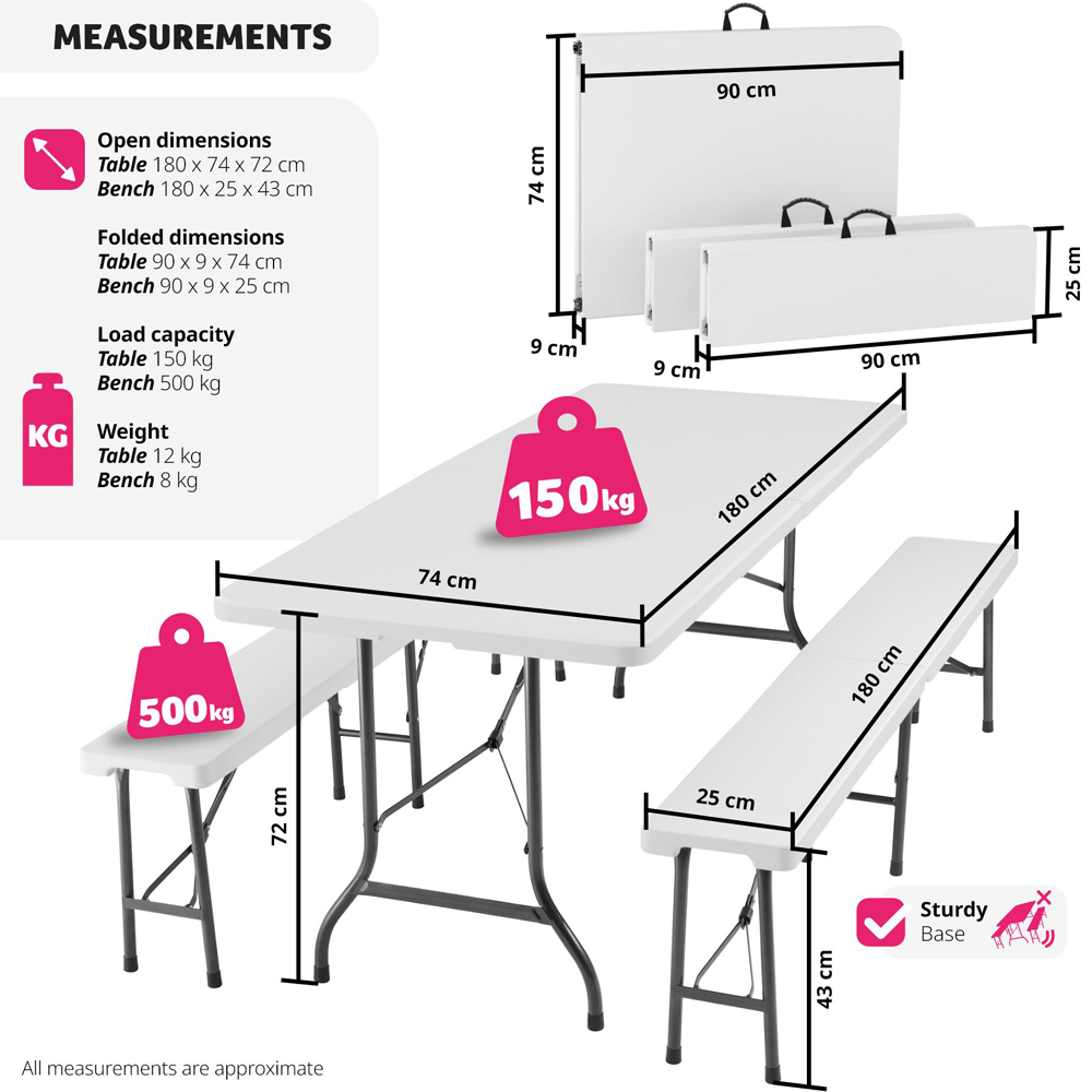 tectake 4 Seater White Foldable Camping Table and Bench Set Image 9