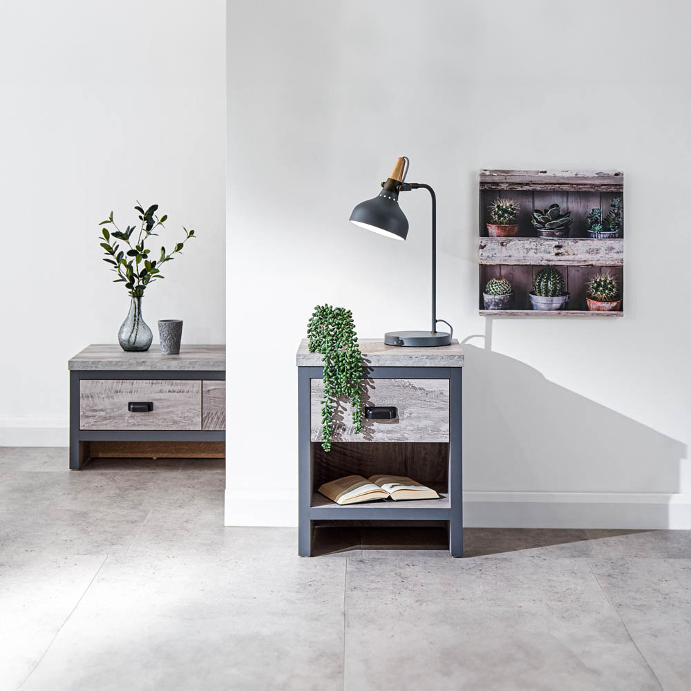 GFW Boston Single Drawer Grey Lamp Table Image 8