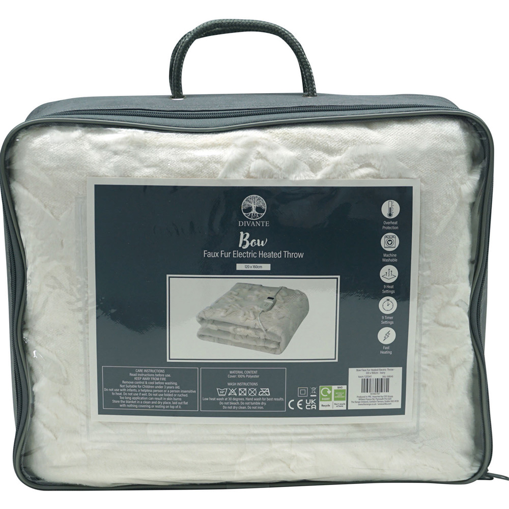 Bow Faux Fur Heated Electric Throw White Image 5