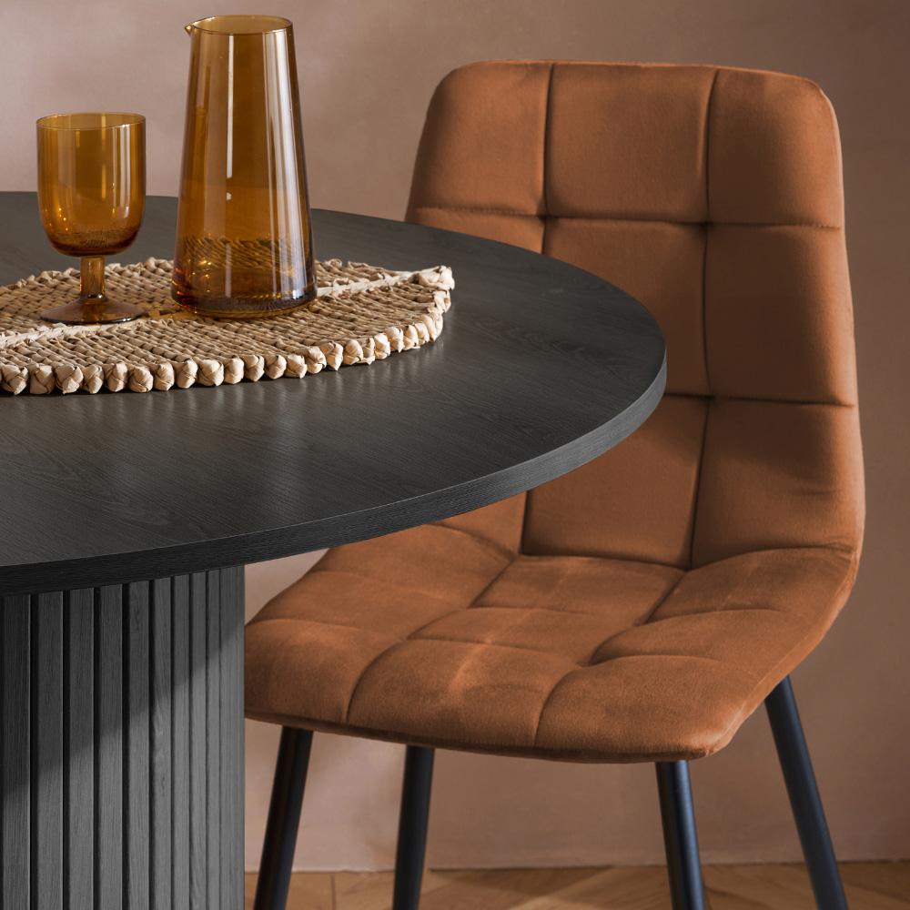 Axel 4 Seater Round Fluted Dining Set Black and Russet Fabric Image 3