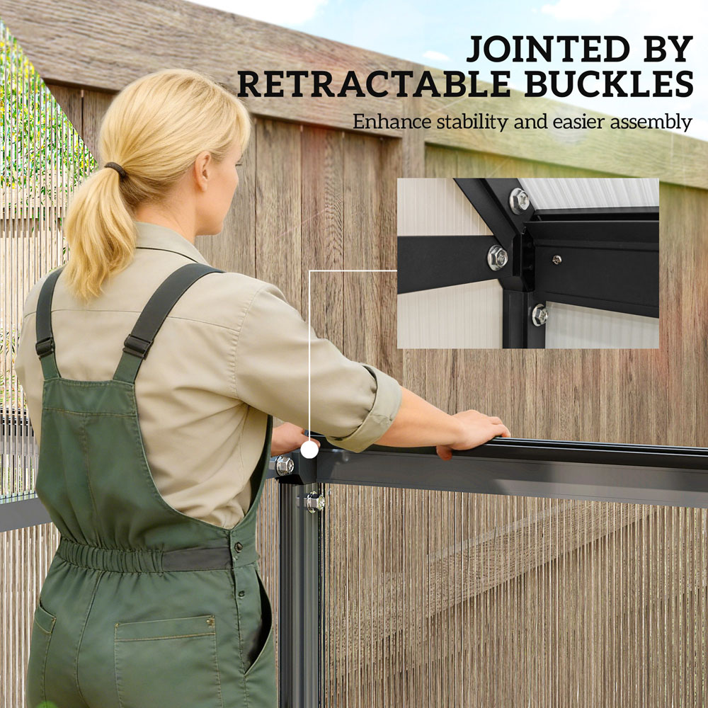 Outsunny Black Polycarbonate 6 x 6.5ft Walk-In Greenhouse with Rain Gutter and Swing Door Image 8