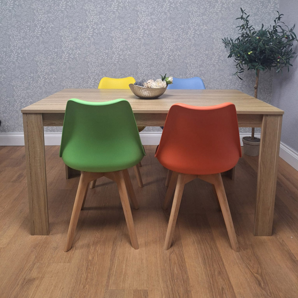 Portland 4 Seater Plastic and Leather Dining Set Oak Effect and Colourful Image 5