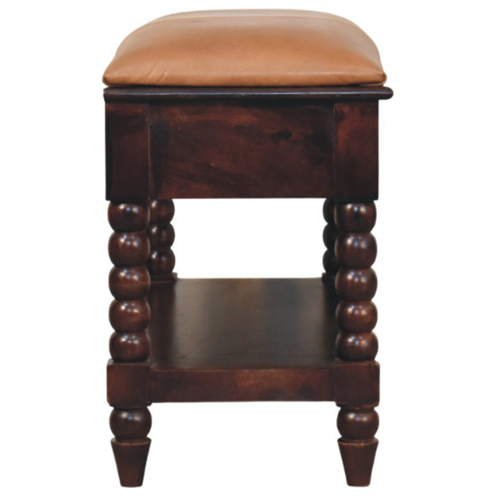 Artisan Furniture Spindle 2 Drawer Single Shelf Winewood Oak Leather Upholstered Solid Wood Bench Image 4