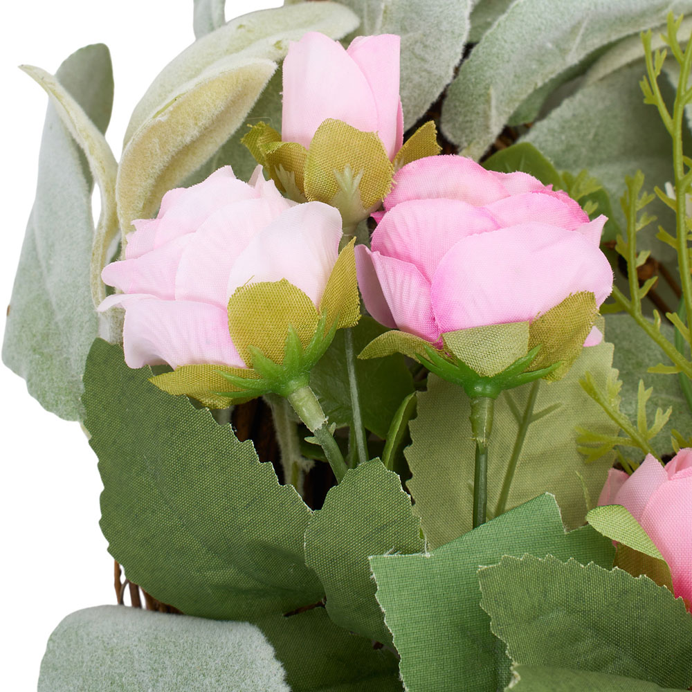 Living and Home Artificial Pink Peony Door Wreath 40cm Image 5