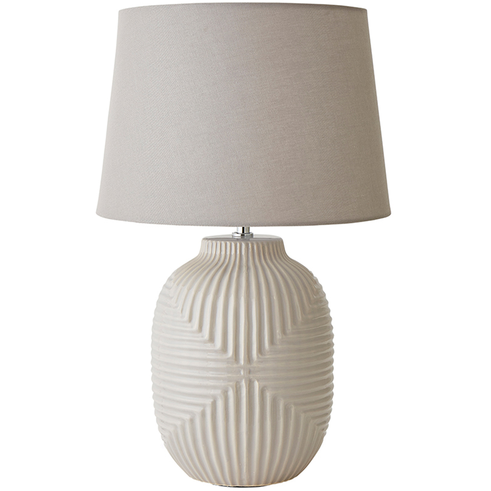 ValueLights Harrison Tapered Shade Grey Geo Ribbed Pattern Gloss Large LED Table Lamp Image 1