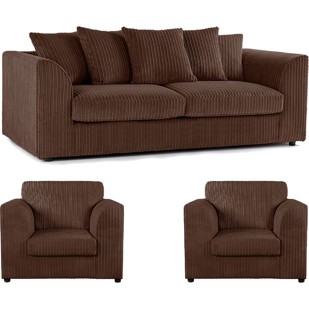 Luxor 5 Seater Chocolate Jumbo Cord Scatter Back Sofa Suite Image 2