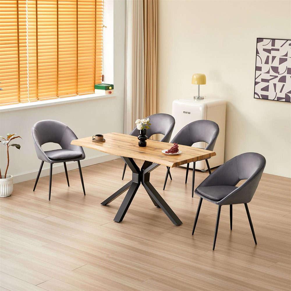 Kosy Koala 4 Seater Grey Velvet Wooden Dining Table Set Image 6