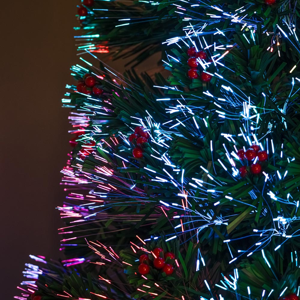 The Christmas Centre Warm White LED Green Fibre Optic Artificial Xmas Tree with Berries 7ft Image 6