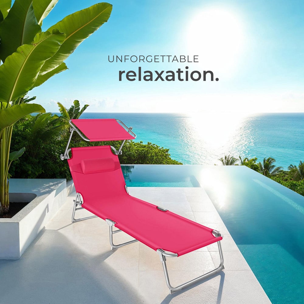 tectake Chloe Pink 4 Step Backrest Foldable Sun Lounger Image 3